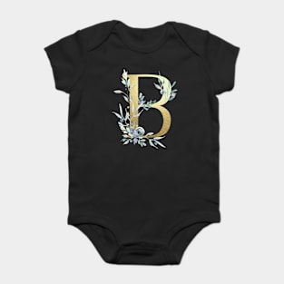 B - Gold Monogram Letter with Watercolor Flowers Baby Bodysuit